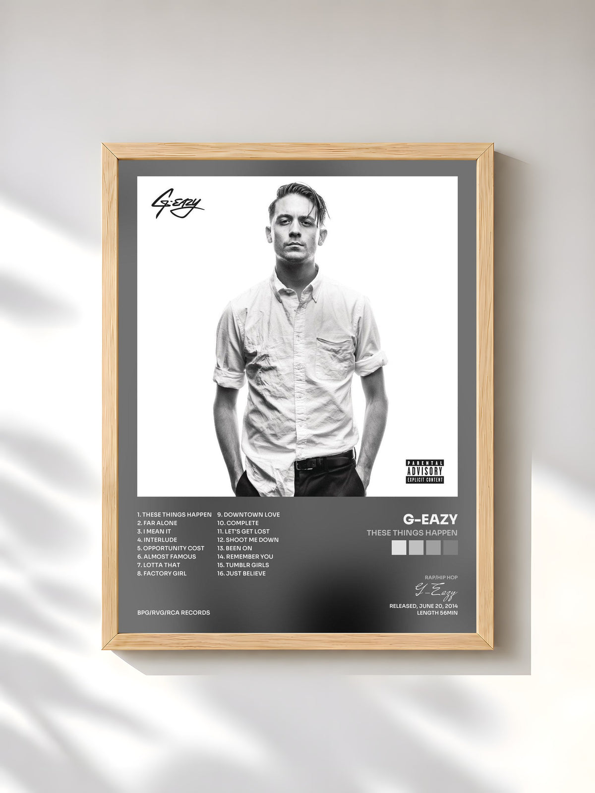 #bois Tableau de l'album These Things Happen de G-Eazy, cadre en bois brut, imprimé et encadré en France