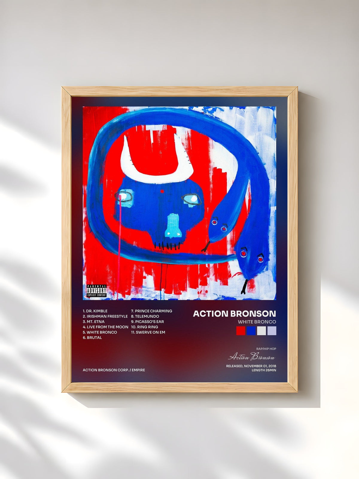 #bois Tableau de l'album White Bronco de Action Bronson, cadre en bois brut, imprimé et encadré en France