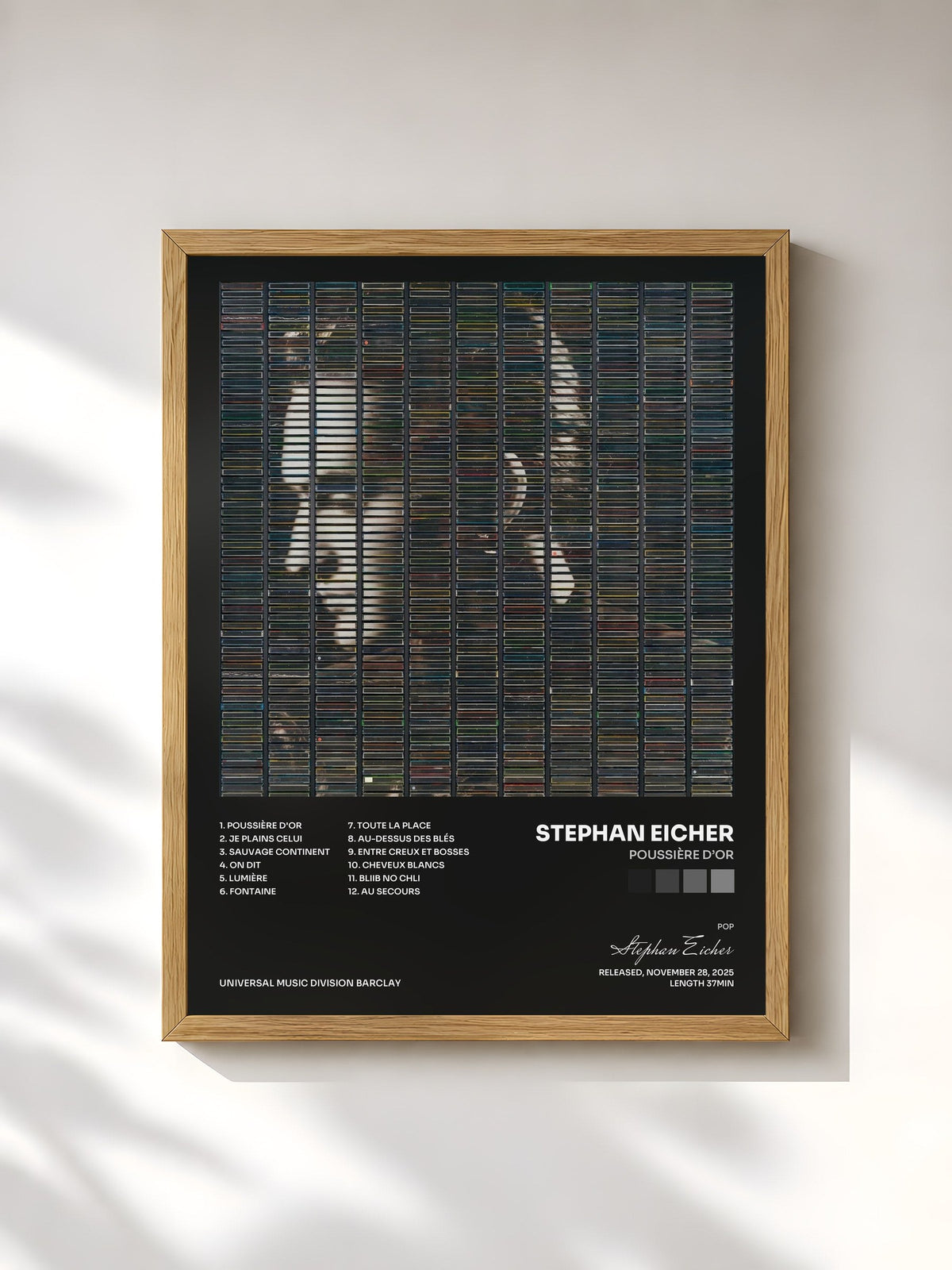#bois Tableau de l'album Poussière D’Or de Stephan Eicher, cadre en bois brut, imprimé et encadré en France