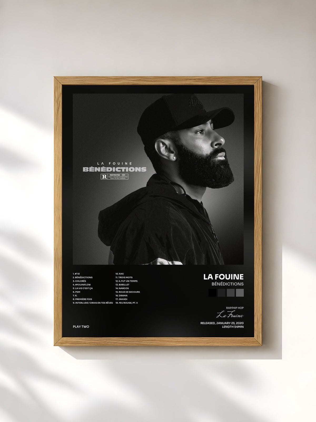 #bois Tableau de l'album Bénédictions de La Fouine, cadre en bois brut, imprimé et encadré en France