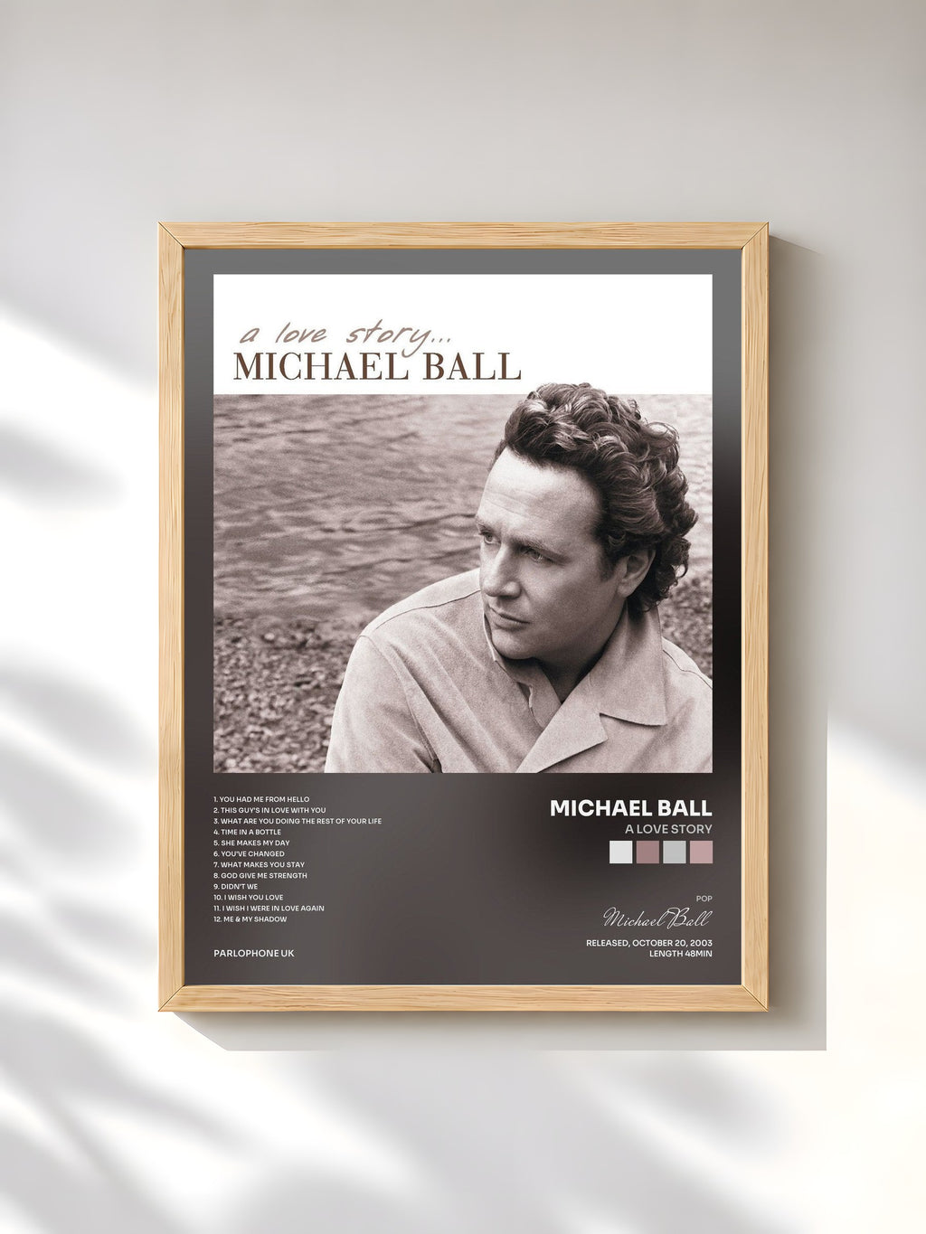#bois Tableau de l'album A Love Story de Michael Ball, cadre en bois brut, imprimé et encadré en France