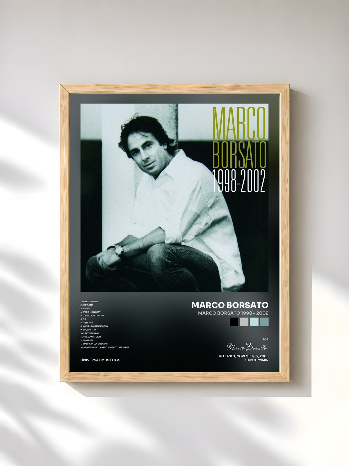 #bois Tableau de l'album Marco Borsato 1998 - 2002 de Marco Borsato, cadre en bois brut, imprimé et encadré en France