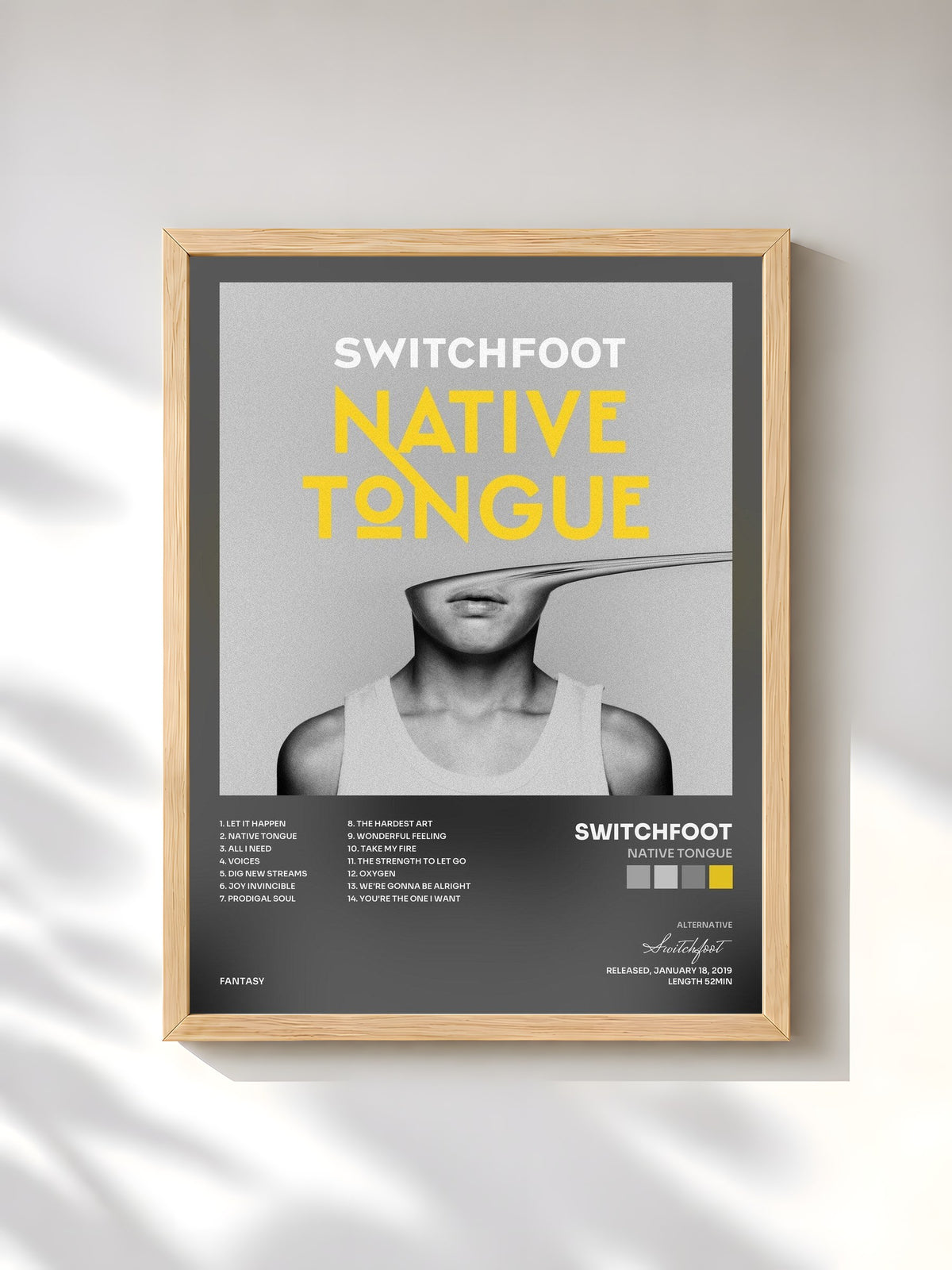 #bois Tableau de l'album NATIVE TONGUE de Switchfoot, cadre en bois brut, imprimé et encadré en France