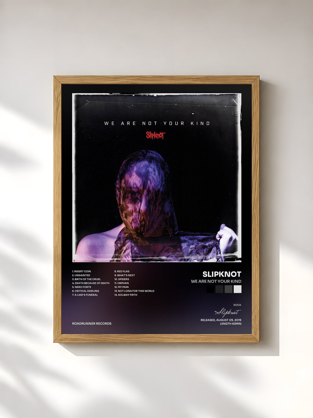 #bois Tableau de l'album We Are Not Your Kind de Slipknot, cadre en bois brut, imprimé et encadré en France