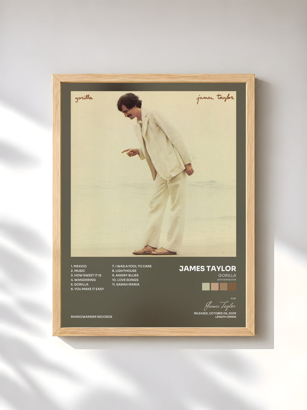 #bois Tableau de l'album Gorilla (2019 Remaster) de James Taylor, cadre en bois brut, imprimé et encadré en France