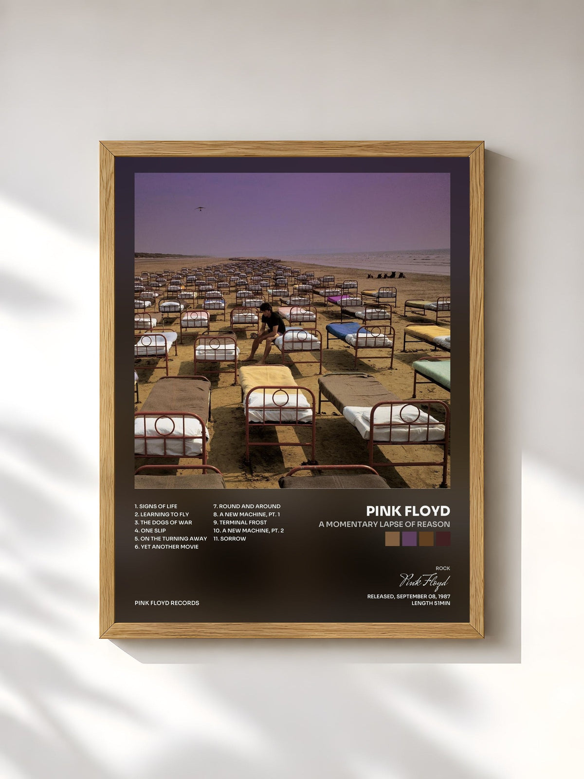 #bois Tableau de l'album A Momentary Lapse of Reason de Pink Floyd, cadre en bois brut, imprimé et encadré en France
