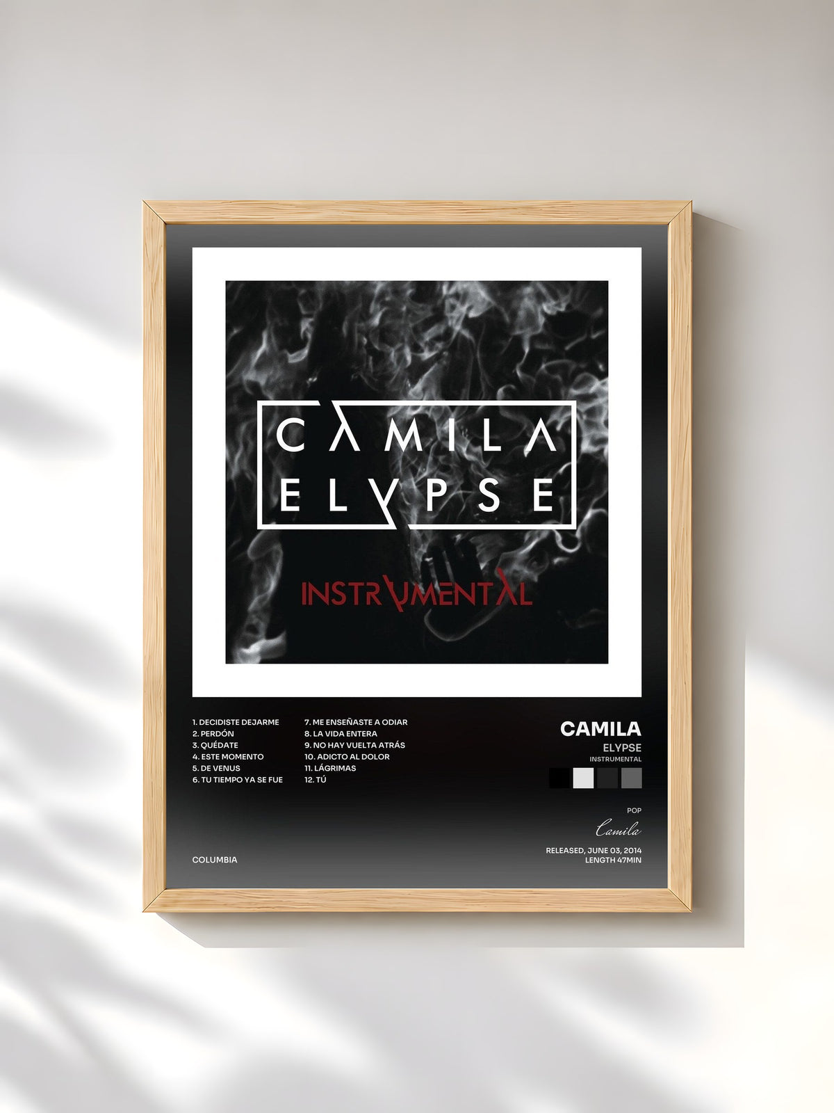 #bois Tableau de l'album Elypse (Instrumental) de Camila, cadre en bois brut, imprimé et encadré en France