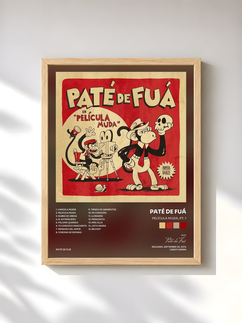 #bois Tableau de l'album Película Muda, Pt. 1 de Paté de Fuá, cadre en bois brut, imprimé et encadré en France