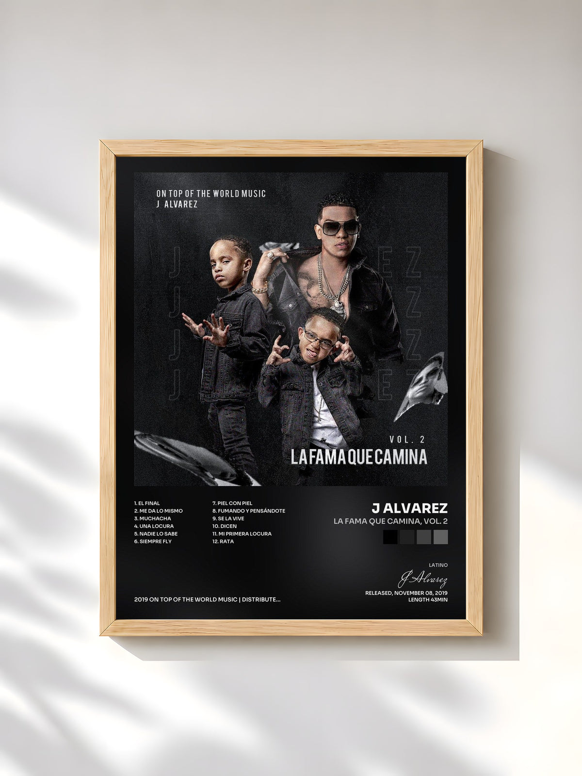 #bois Tableau de l'album La Fama Que Camina, Vol. 2 de J Alvarez, cadre en bois brut, imprimé et encadré en France