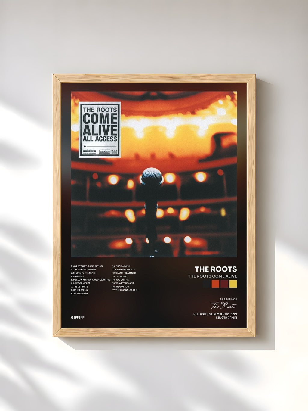 #bois Tableau de l'album The Roots Come Alive de The Roots, cadre en bois brut, imprimé et encadré en France