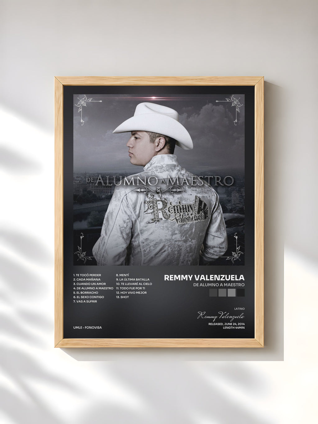 #bois Tableau de l'album De Alumno A Maestro de Remmy Valenzuela, cadre en bois brut, imprimé et encadré en France