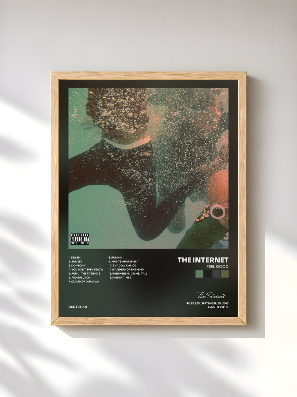 #bois Tableau de l'album Feel Good de The Internet, cadre en bois brut, imprimé et encadré en France