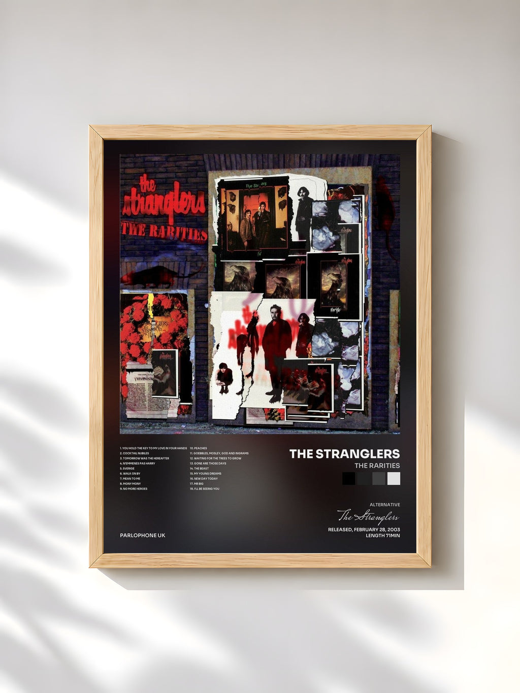 #bois Tableau de l'album The Rarities de The Stranglers, cadre en bois brut, imprimé et encadré en France