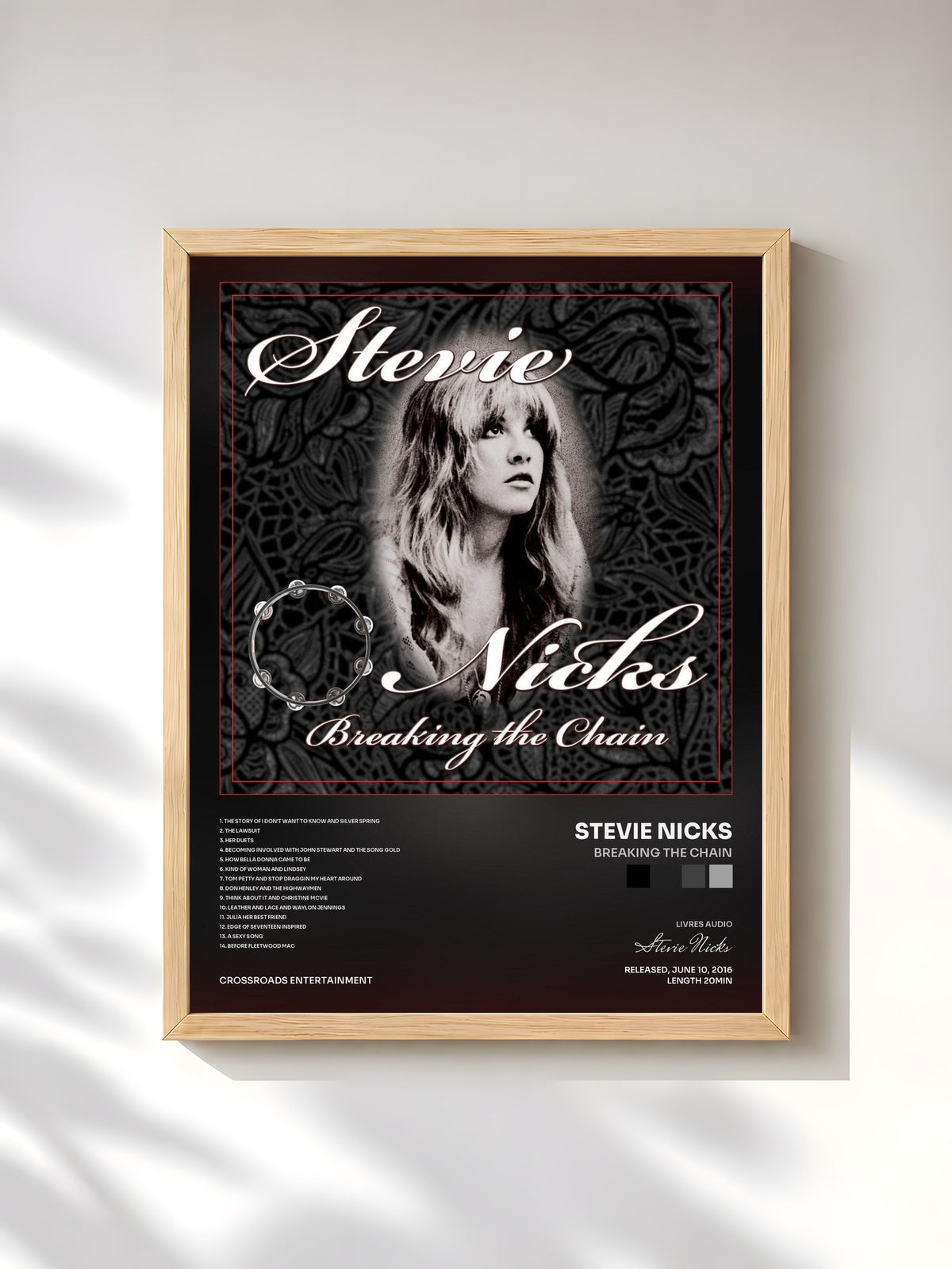 #bois Tableau de l'album Breaking the Chain de Stevie Nicks, cadre en bois brut, imprimé et encadré en France