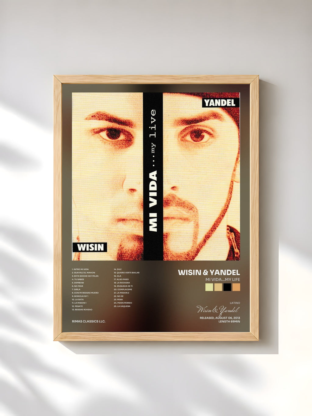 #bois Tableau de l'album Mi Vida…my Life de Wisin & Yandel, cadre en bois brut, imprimé et encadré en France