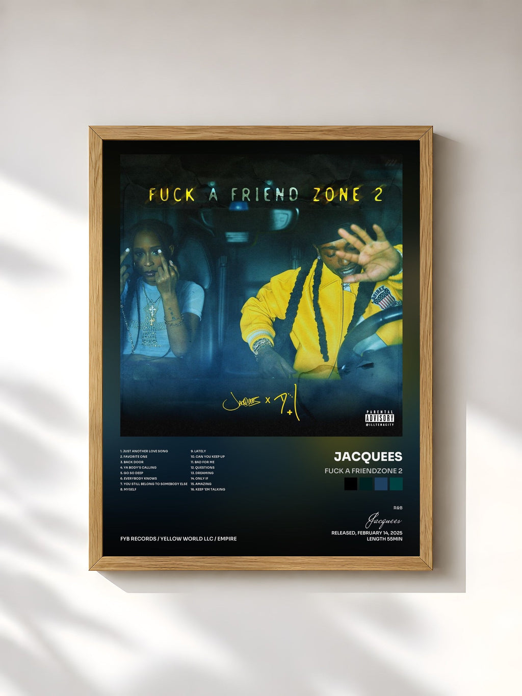 #bois Tableau de l'album Fuck A Friendzone 2 de Jacquees, cadre en bois brut, imprimé et encadré en France