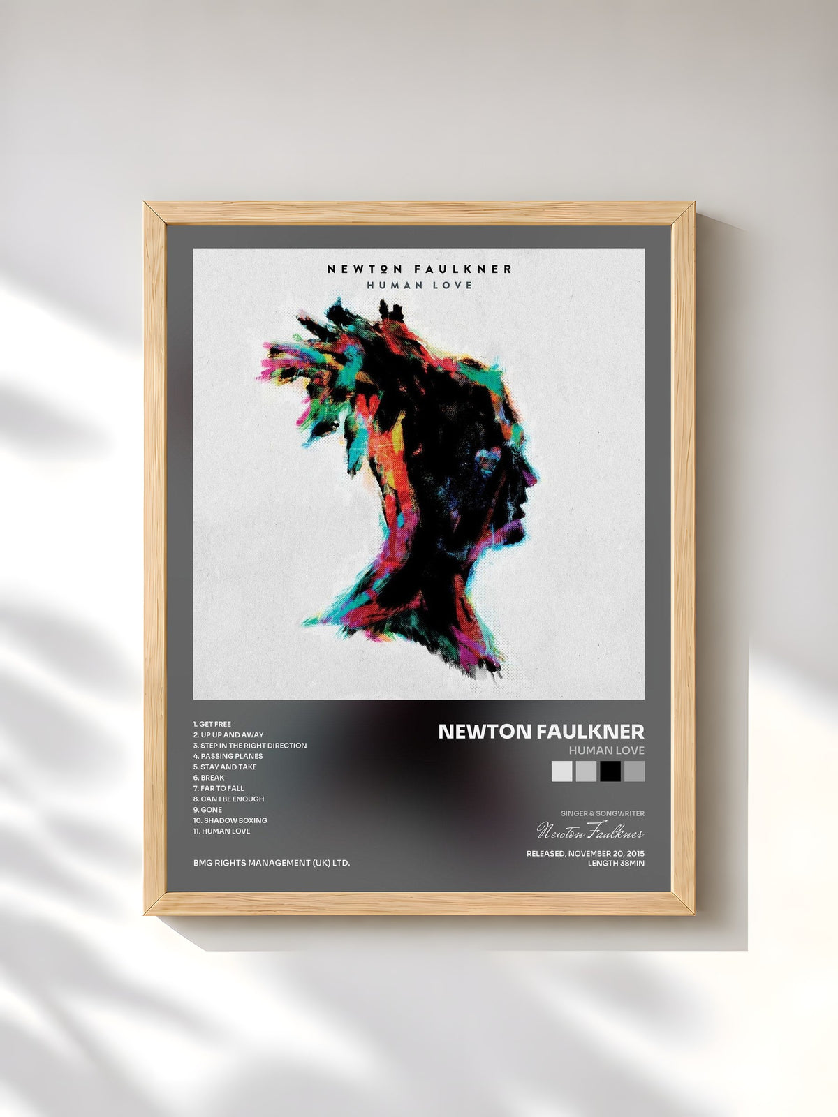 #bois Tableau de l'album Human Love de Newton Faulkner, cadre en bois brut, imprimé et encadré en France