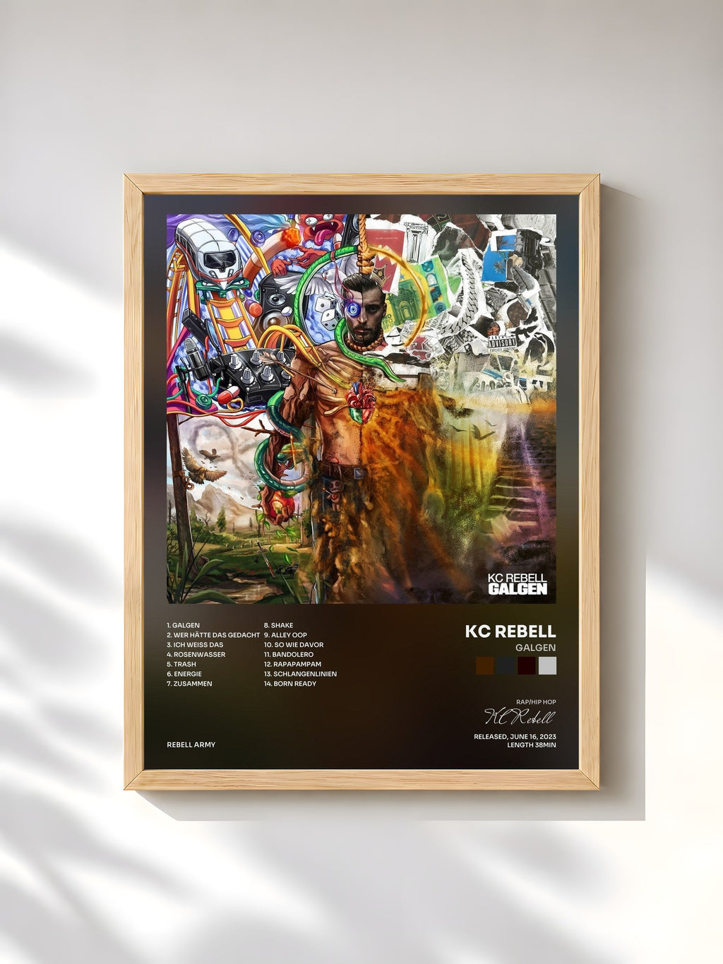 #bois Tableau de l'album GALGEN de KC Rebell, cadre en bois brut, imprimé et encadré en France