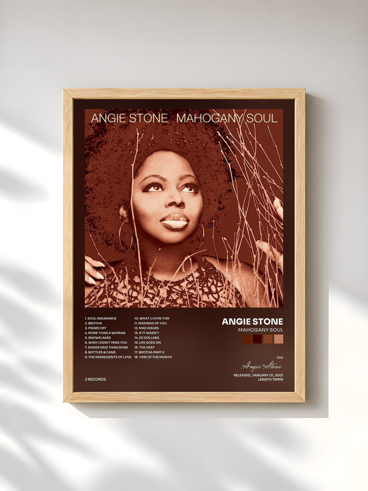 #bois Tableau de l'album Mahogany Soul de Angie Stone, cadre en bois brut, imprimé et encadré en France