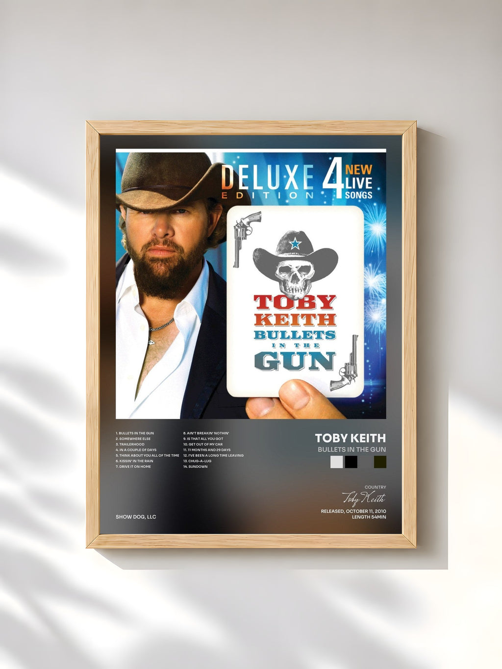 #bois Tableau de l'album Bullets in the Gun de Toby Keith, cadre en bois brut, imprimé et encadré en France