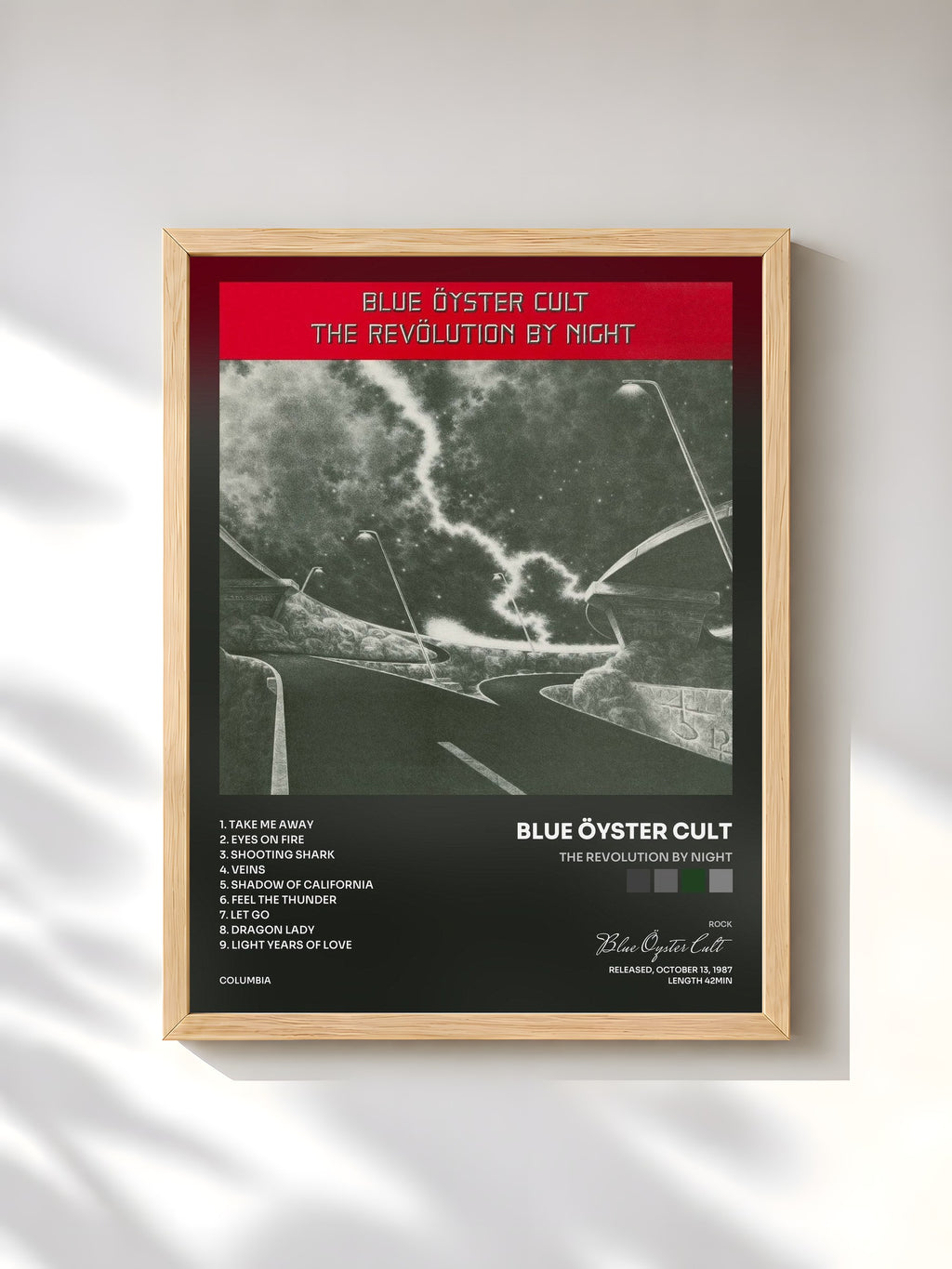 #bois Tableau de l'album The Revolution By Night de Blue Öyster Cult, cadre en bois brut, imprimé et encadré en France
