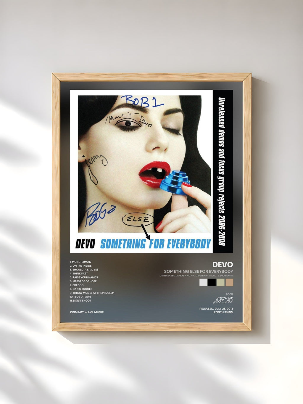 #bois Tableau de l'album Something Else For Everybody (Unreleased Demos and Focus Group Rejects 2006-2009) de DEVO, cadre en bois brut, imprimé et encadré en France