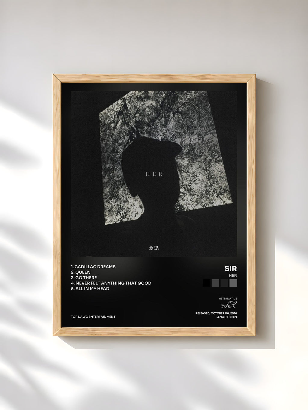 #bois Tableau de l'album HER de SiR, cadre en bois brut, imprimé et encadré en France