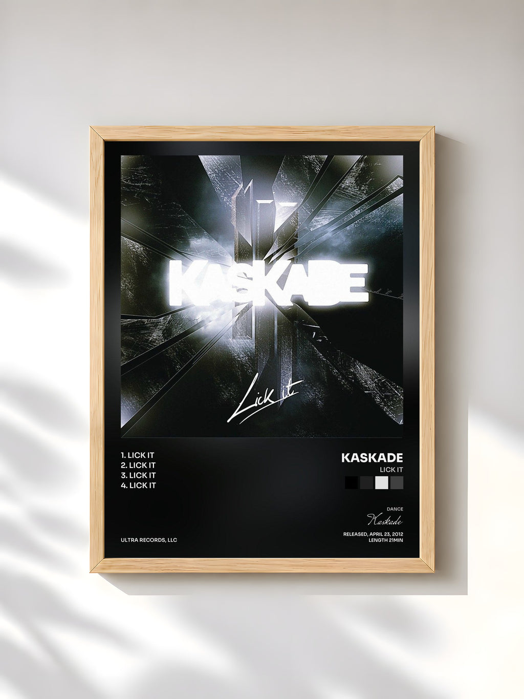 #bois Tableau de l'album Lick It de Kaskade, cadre en bois brut, imprimé et encadré en France