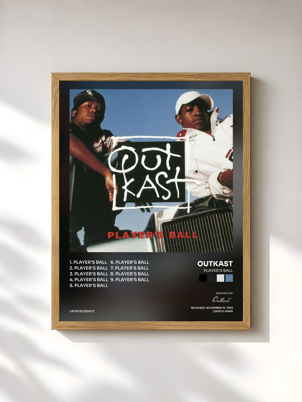 #bois Tableau de l'album Player's Ball de Outkast, cadre en bois brut, imprimé et encadré en France