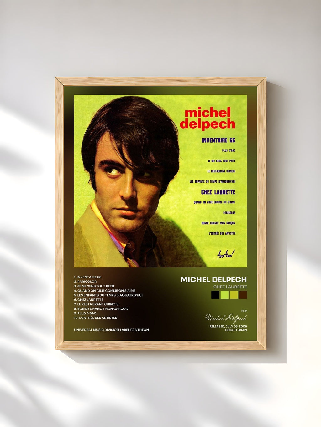 #bois Tableau de l'album Chez Laurette de Michel Delpech, cadre en bois brut, imprimé et encadré en France