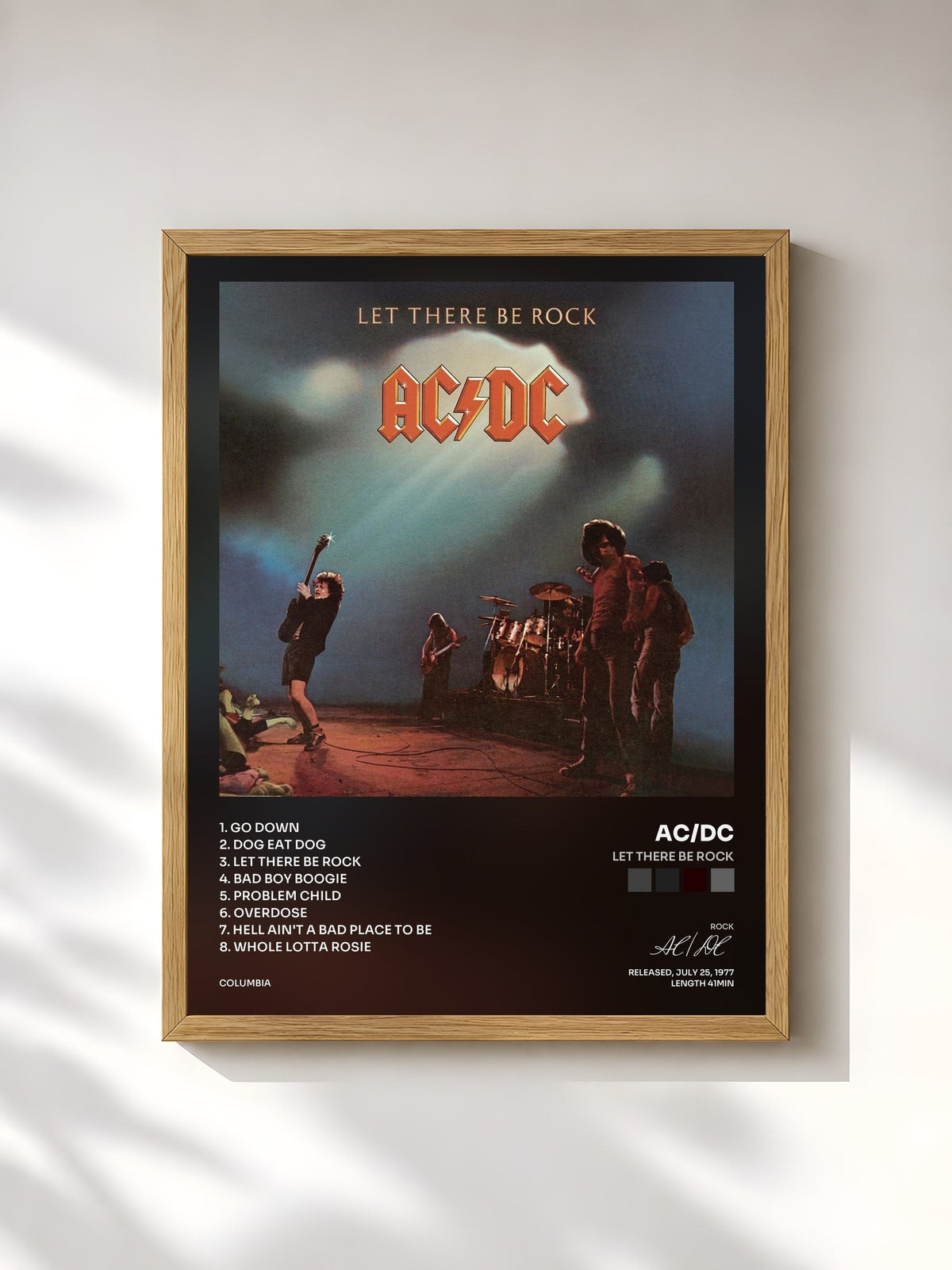 #bois Tableau de l'album Let There Be Rock de AC/DC, cadre en bois brut, imprimé et encadré en France