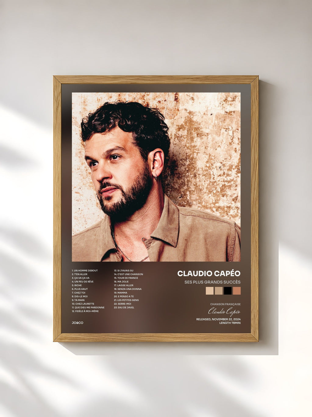 #bois Tableau de l'album Ses plus grands succès de Claudio Capéo, cadre en bois brut, imprimé et encadré en France