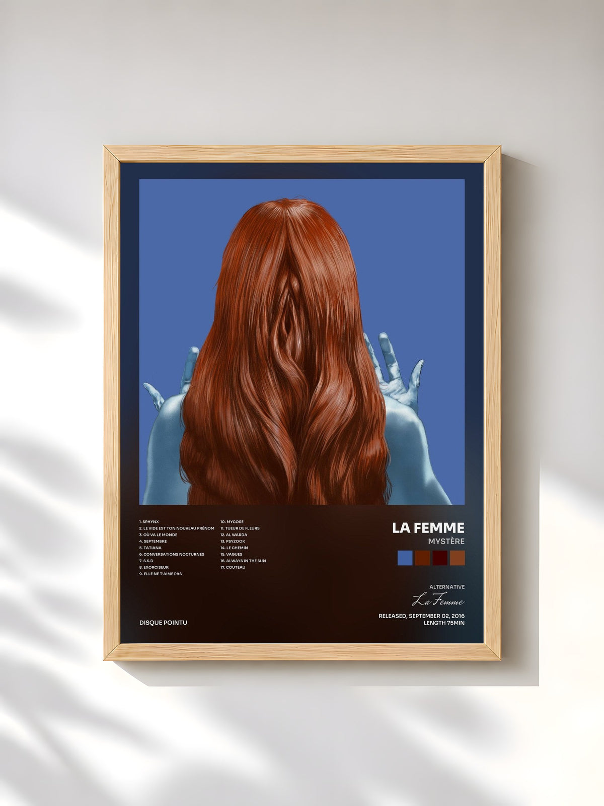 #bois Tableau de l'album Mystère de La Femme, cadre en bois brut, imprimé et encadré en France