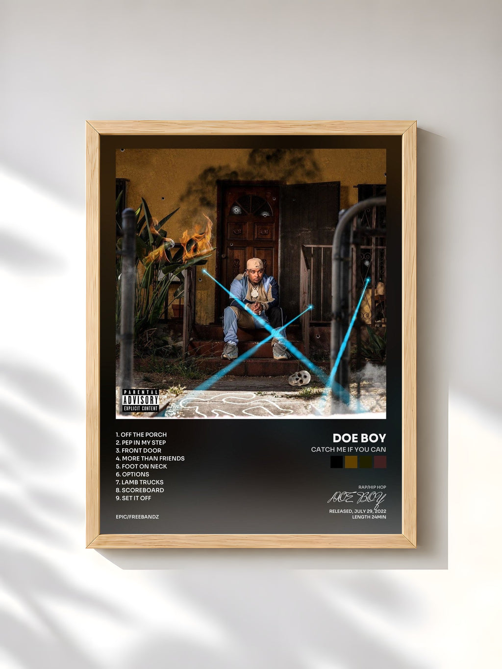#bois Tableau de l'album CATCH ME IF YOU CAN de DOE BOY, cadre en bois brut, imprimé et encadré en France