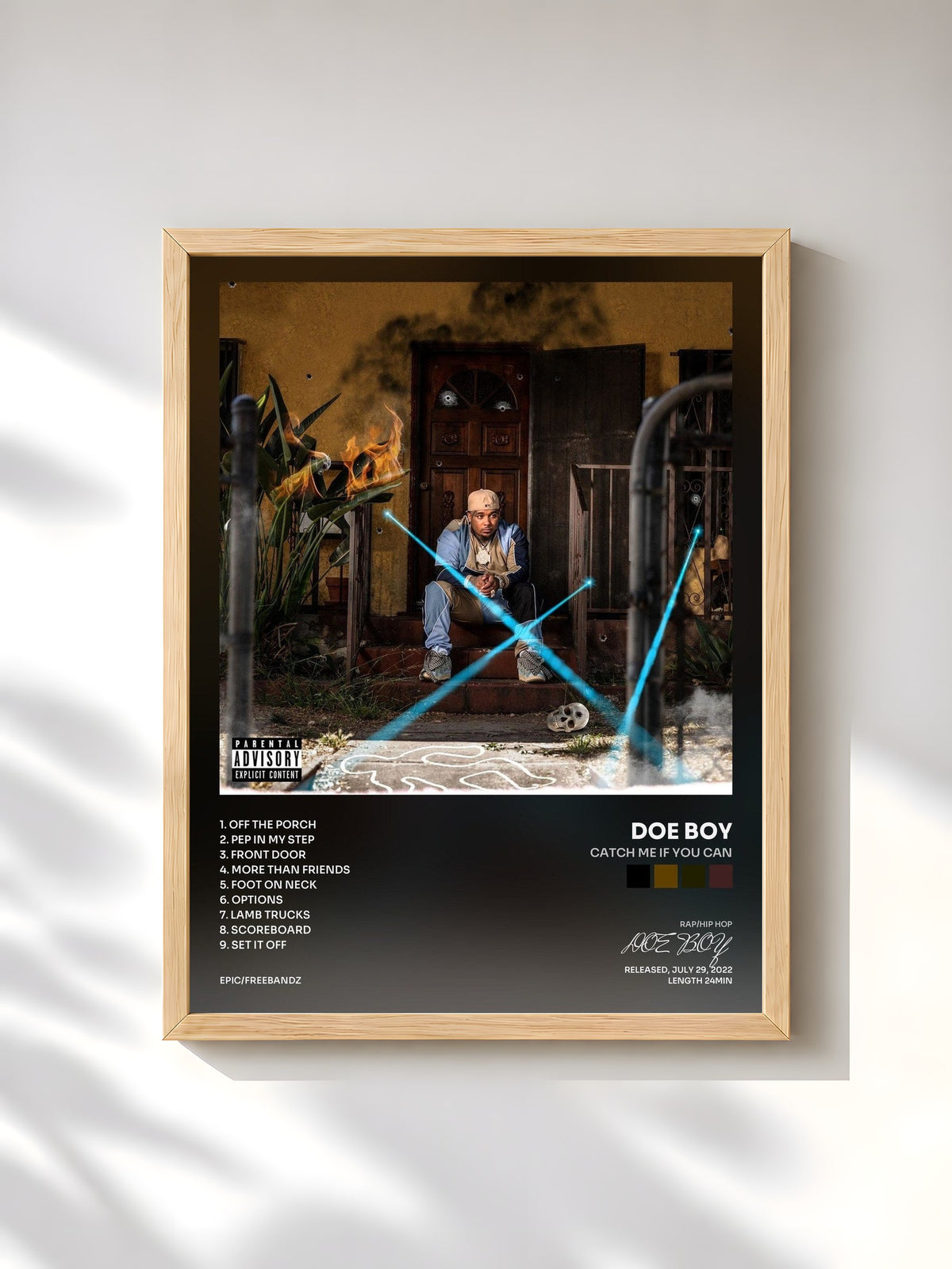 #bois Tableau de l'album CATCH ME IF YOU CAN de DOE BOY, cadre en bois brut, imprimé et encadré en France