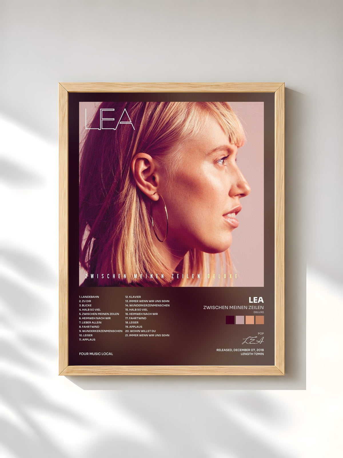 #bois Tableau de l'album Zwischen meinen Zeilen (Deluxe) de LEA, cadre en bois brut, imprimé et encadré en France