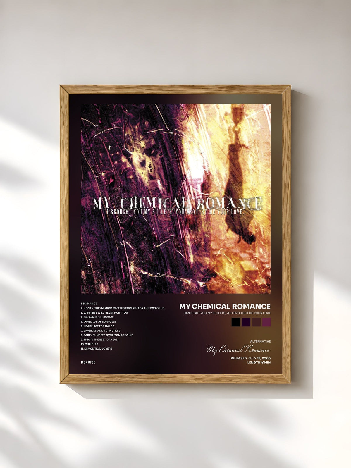 #bois Tableau de l'album I Brought You My Bullets, You Brought Me Your Love de My Chemical Romance, cadre en bois brut, imprimé et encadré en France