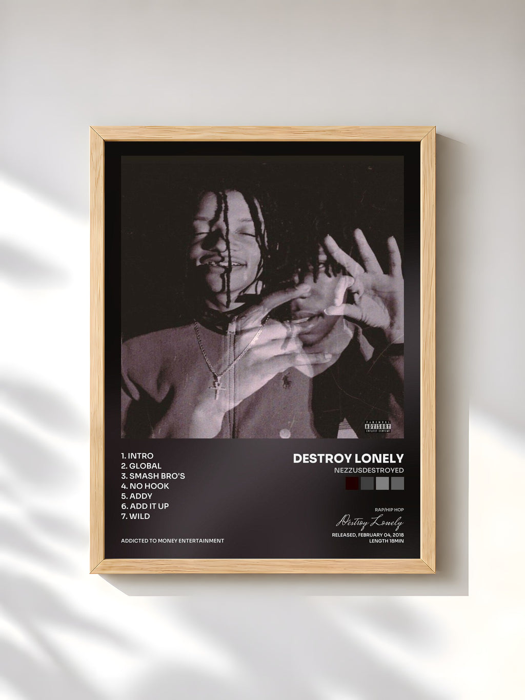 #bois Tableau de l'album NezzusDestroyed de Destroy Lonely, cadre en bois brut, imprimé et encadré en France