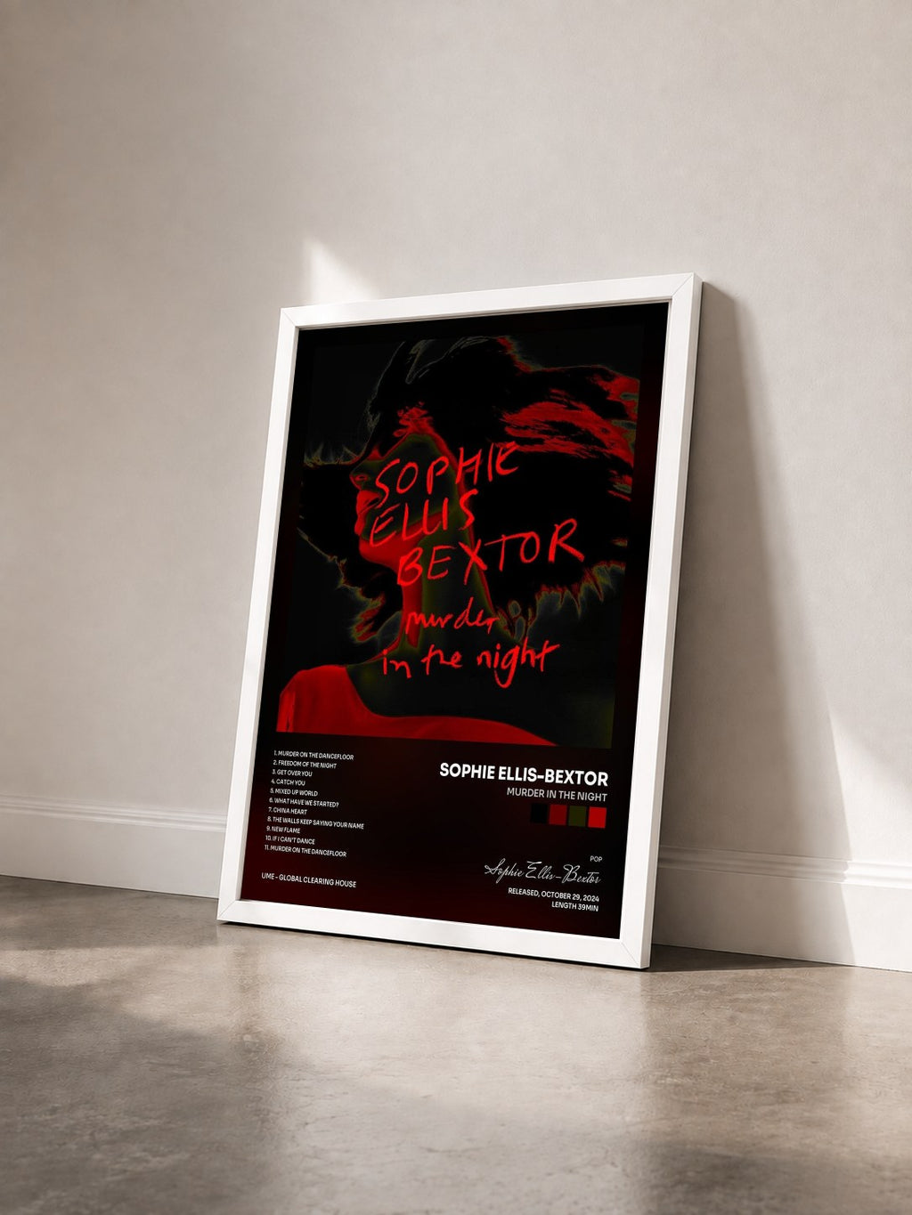#blanc Tableau de l'album Murder In The Night de Sophie Ellis-Bextor vu de trois quarts, cadre blanc