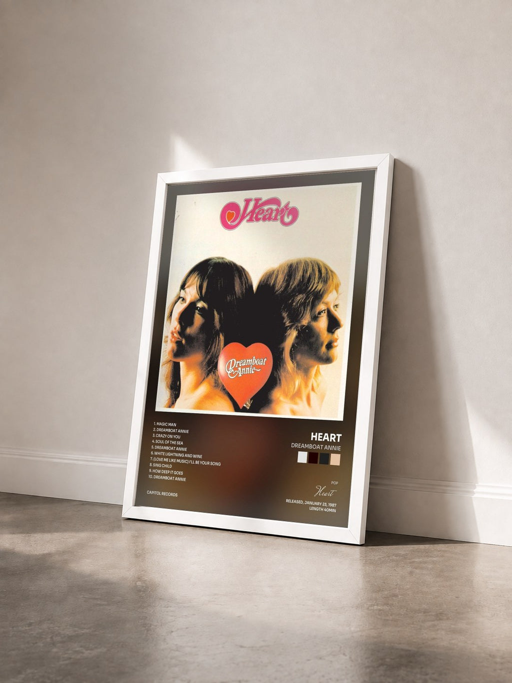 #blanc Tableau de l'album Dreamboat Annie de Heart vu de trois quarts, cadre blanc
