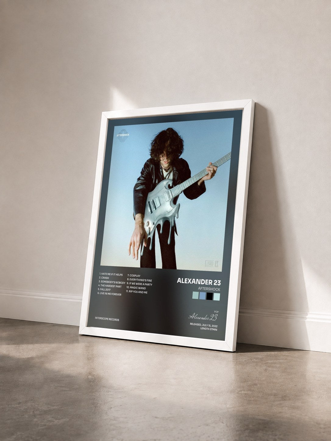 #blanc Tableau de l'album Aftershock de Alexander 23 vu de trois quarts, cadre blanc