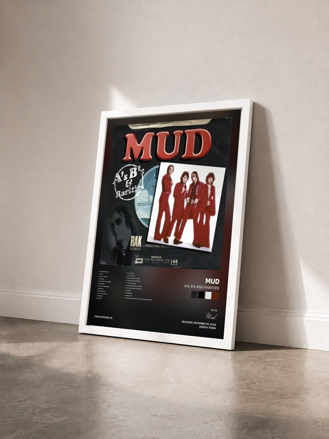 #blanc Tableau de l'album A's, B's And Rarities de Mud vu de trois quarts, cadre blanc