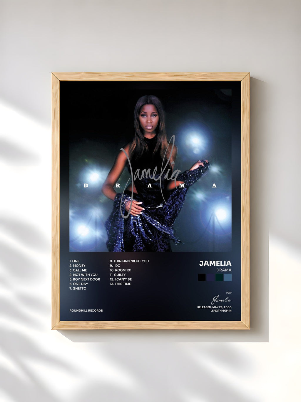 #bois Tableau de l'album Drama de Jamelia, cadre en bois brut, imprimé et encadré en France
