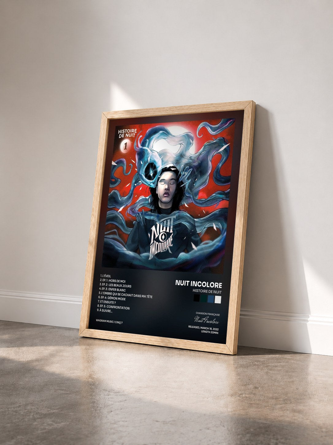 #bois Tableau de l'album Histoire de Nuit de Nuit Incolore vu de trois quarts, cadre en bois brut
