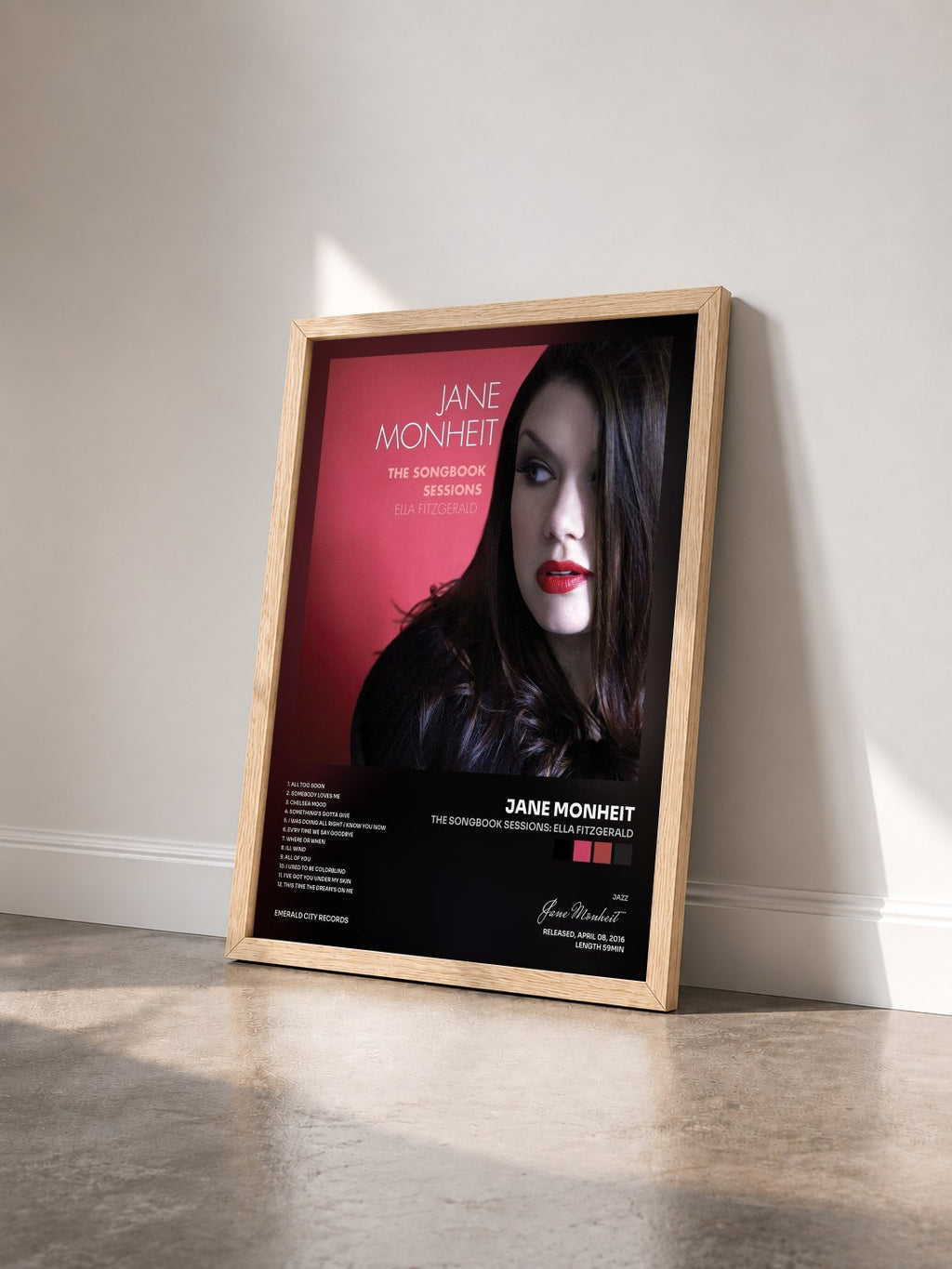 #bois Tableau de l'album The Songbook Sessions: Ella Fitzgerald de Jane Monheit vu de trois quarts, cadre en bois brut