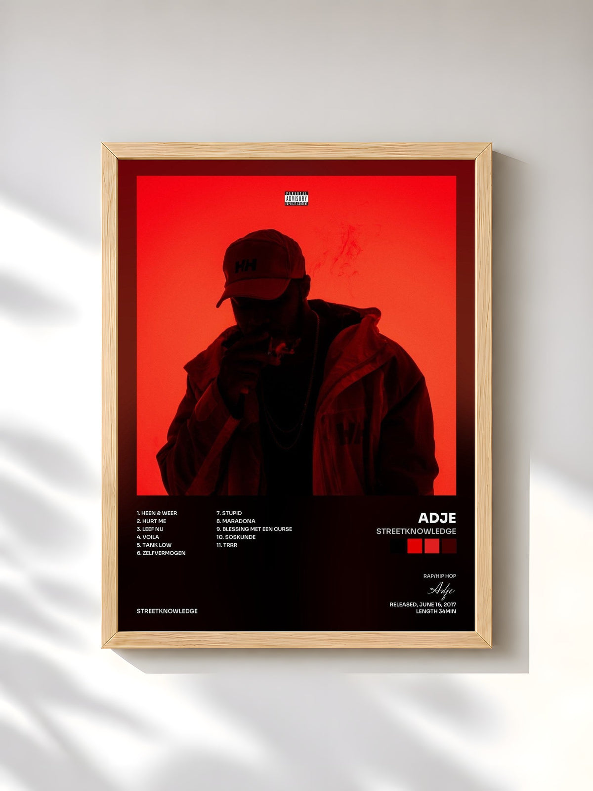 #bois Tableau de l'album Streetknowledge de Adje, cadre en bois brut, imprimé et encadré en France