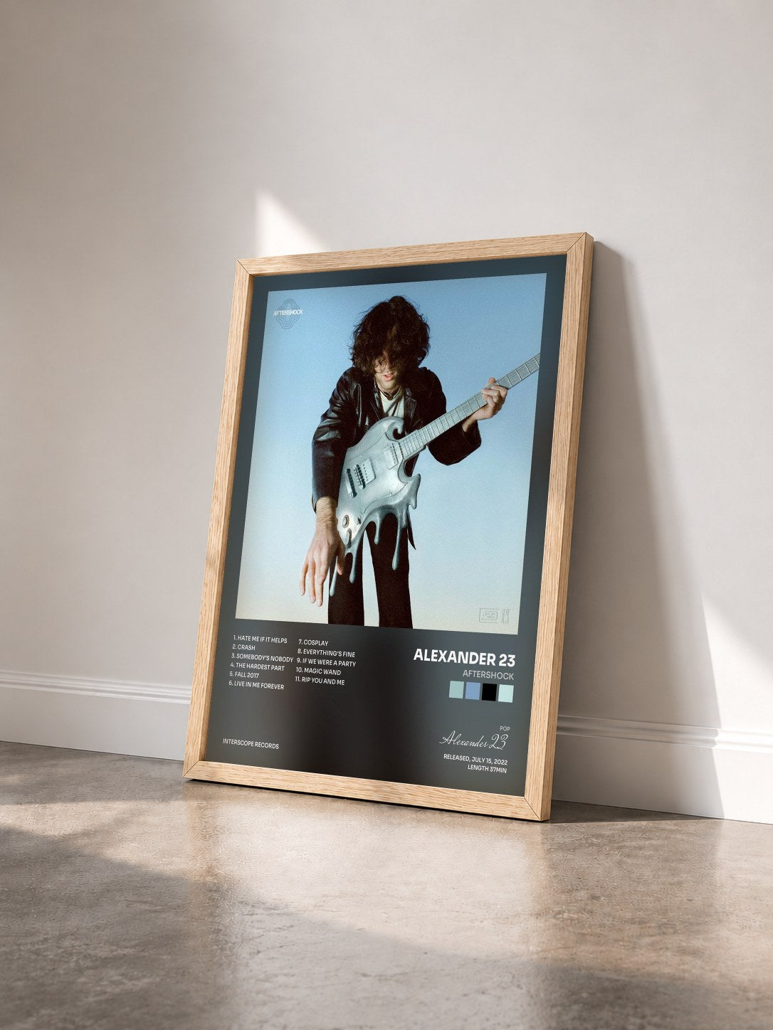 #bois Tableau de l'album Aftershock de Alexander 23 vu de trois quarts, cadre en bois brut