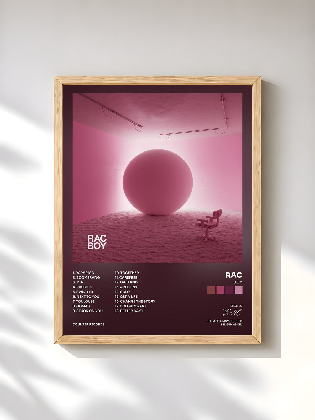 #bois Tableau de l'album BOY de RAC, cadre en bois brut, imprimé et encadré en France