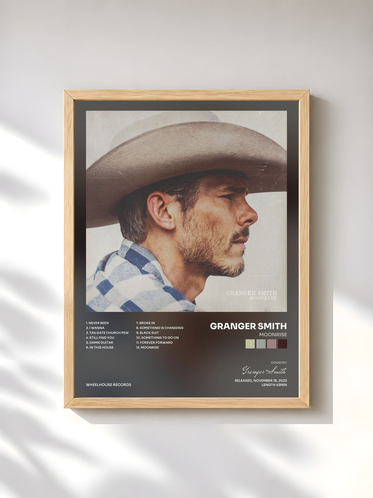 #bois Tableau de l'album Moonrise de Granger Smith, cadre en bois brut, imprimé et encadré en France