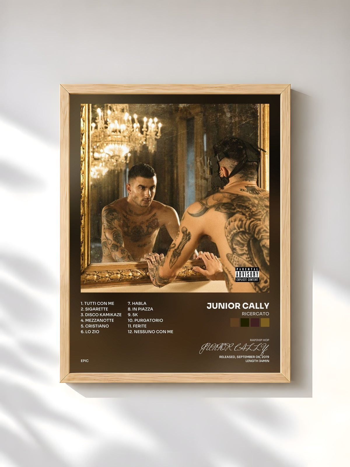 #bois Tableau de l'album Ricercato de JUNIOR CALLY, cadre en bois brut, imprimé et encadré en France